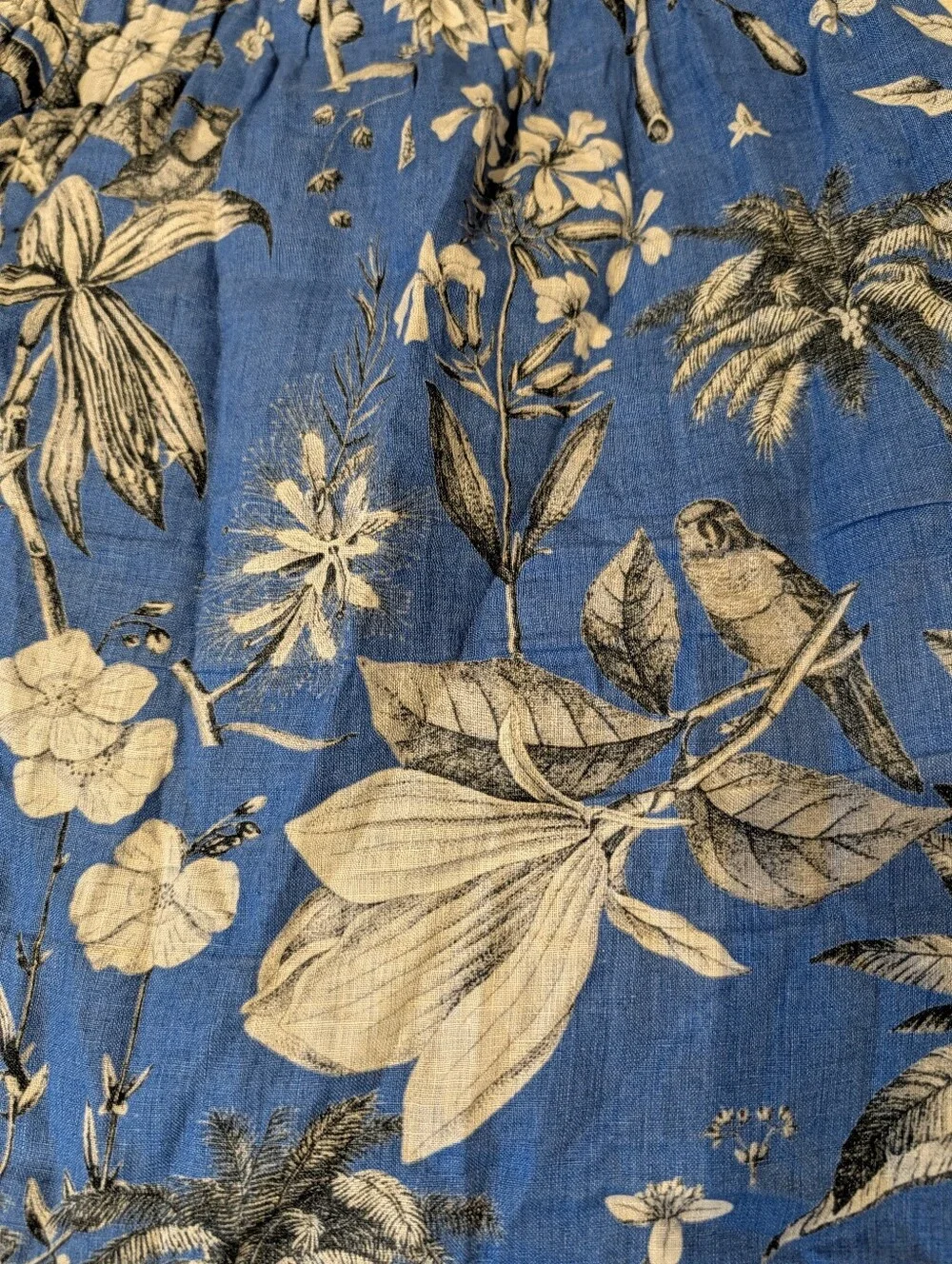 J.Crew Ratti Tropical Toile 100% Linen Pull On Skirt Blue Aviary XXS
